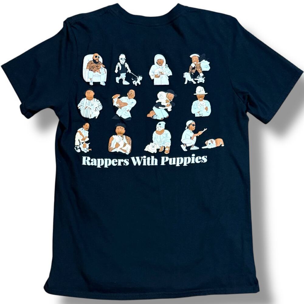 Dog Limited T-Shirt Mens Rappers with Puppies Black Graphic Print Tee Size S